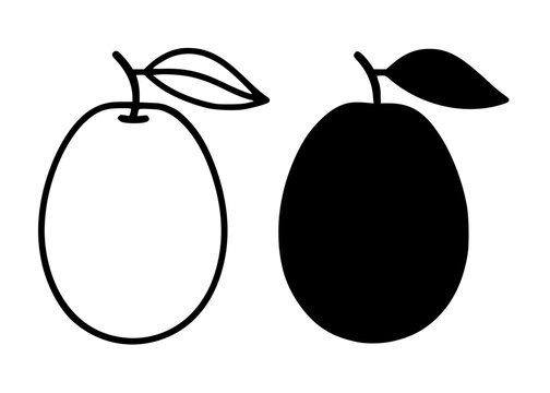 Jujube minimalist icon, in outline and silhouette design for food theme