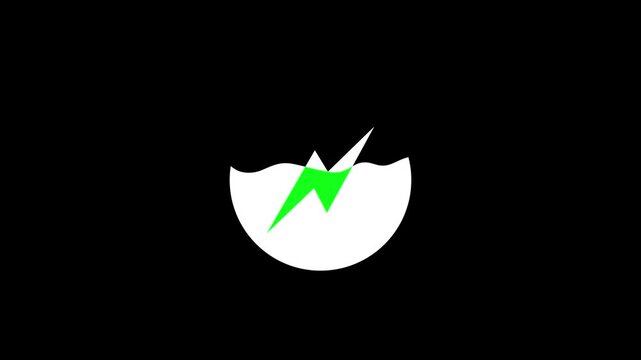 Minimal circular lightning bolt icon representing power, energy, electricity, speed, charging, and flash. Modern flat vector style isolated on black background.