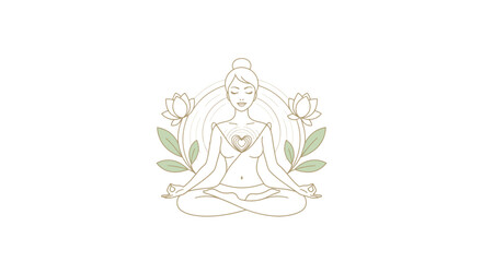 Obraz premium Woman meditating in lotus position surrounded by flowers.