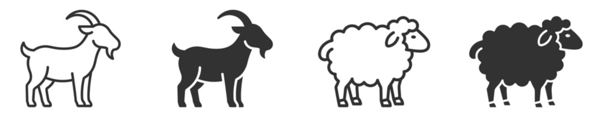 Obraz premium goat and sheep icons set vector illustration on transparent background