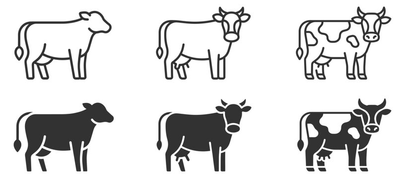 cow icon set line and solid style vector illustration on transparent background