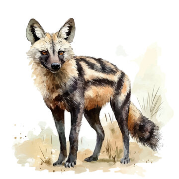 Watercolor Aardwolf illustration, professional digital painting vector isolated on white background
