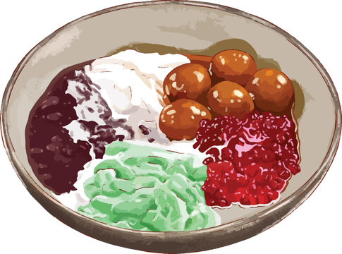 Traditional Indonesian Bubur Madura, Sweet Porridge Dessert Illustration