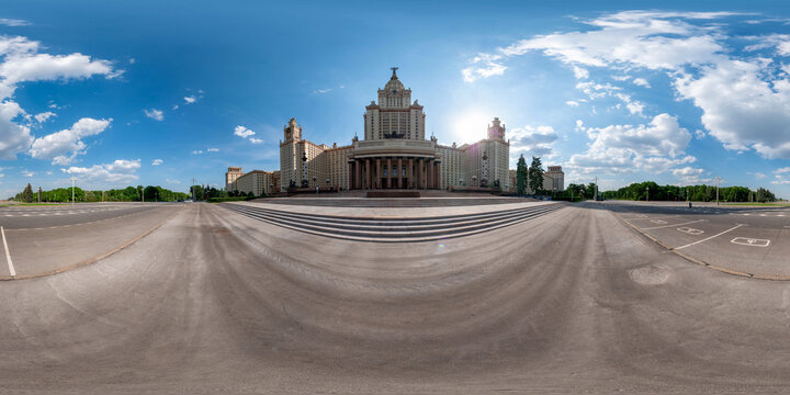 Symmetrical Front View of Lomonosov Moscow State University Main Building Moscow 360 Panorama