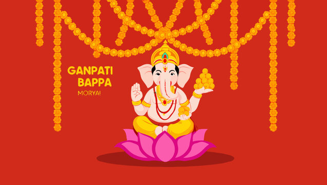 Lord ganpati bappa sitting on lotus flower for ganesh chaturthi festival