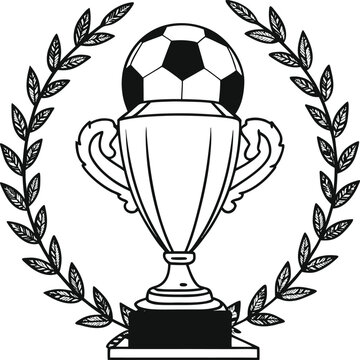 Illustration of a Trophy with a Soccer Ball and Laurel Wreath for Sports Victory