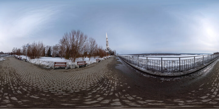 March 22 2026 Barnaul Russia Nagorny Park panorama with City of Labor Valor stele overlooking Ob River snowy winter scenic landmark travel destination