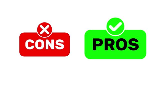 pros and cons video animation decision flat concept on white background 4K.