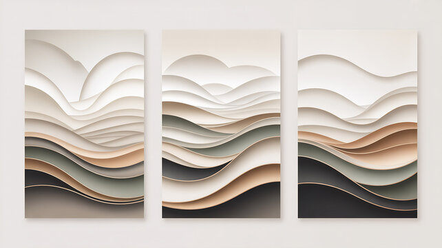 Abstract Layered Wavy Art on Beige Wall