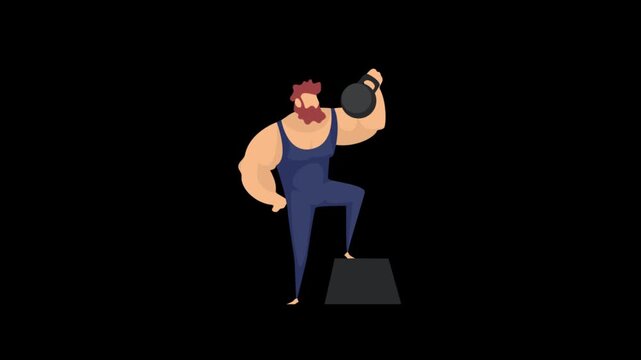 Strongman Circus Performer with Kettlebell Flat Animation Icon