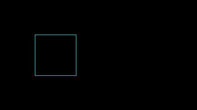 A simple teal square outline on a black background, representing a basic geometric shape.
