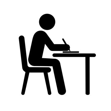 Black silhouette pictogram of a person writing or taking an exam isolated on transparent background 