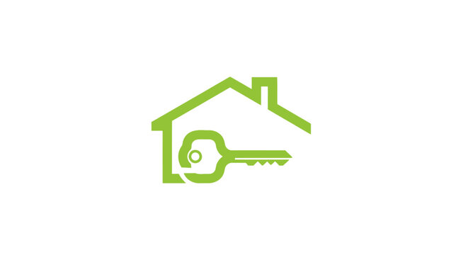 Green house outline combined with house key logo