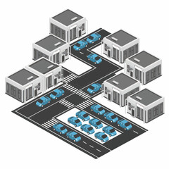 Fototapeta premium Isometric cityscape with modern buildings and cars.