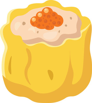 Vector illustration of a delicious steamed siomay dim sum dumpling, topped with orange fish roe