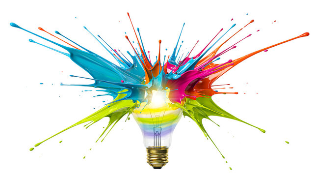Creative light bulb with colorful paint splash representing innovation and imagination