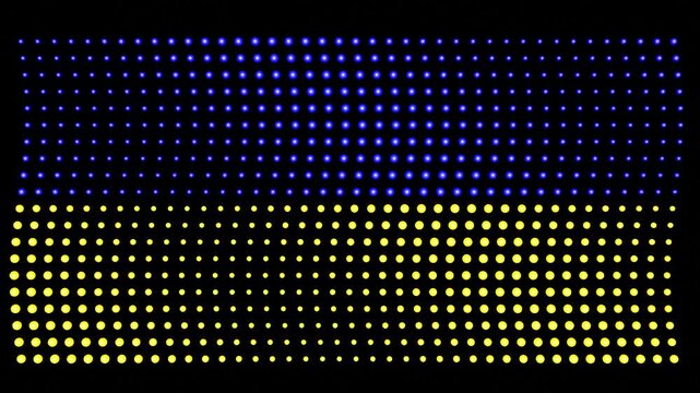 8 seconds seamless looping waving undulating pulsing dots ukraine blue yellow flag black background animation screensaver motion graphics
