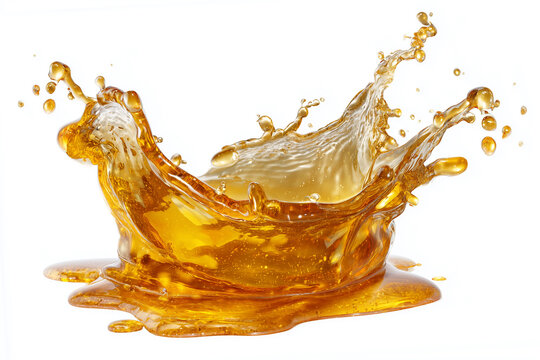 Honey splash. Golden honey liquid splash isolated on white background. Natural sweet syrup for food, desserts and healthy ingredients