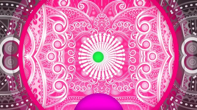 Luxury Pink and Silver Indian Mandala Wedding Invitation Green Screen Loop with Animated Paisley Ornaments