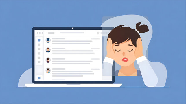Woman frustrated with computer showing 75.svg on laptop screen in office