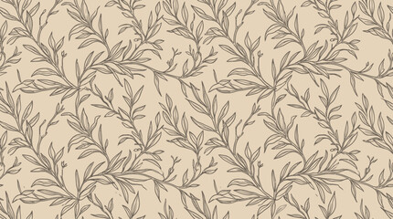 Fototapeta premium A hand drawn leaf pattern illustration showcases various leaves on a surface.