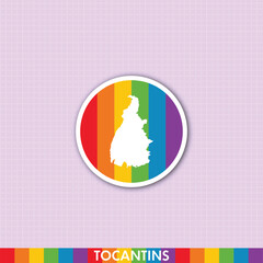 Fototapeta premium Bold rainbow pride sticker featuring Tocantins state map shape. Perfect for LGBTQ+ art, social media graphics, prints and digital projects.