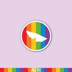 Fototapeta premium Colorful rainbow pride sticker with Acre state silhouette. Perfect for LGBTQ+ designs, prints, cards, and digital projects.