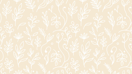 Fototapeta premium A hand drawn leaf pattern design on a cream colored background texture