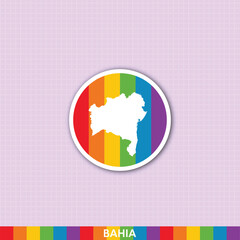 Fototapeta premium Colorful rainbow pride sticker featuring Bahia state silhouette. Ideal for LGBTQ+ art, social media graphics, prints and merchandise.