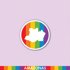 Fototapeta premium Rainbow pride sticker with Amazonas state map shape. Perfect for LGBTQ+ prints, cards, merchandise and creative digital projects.