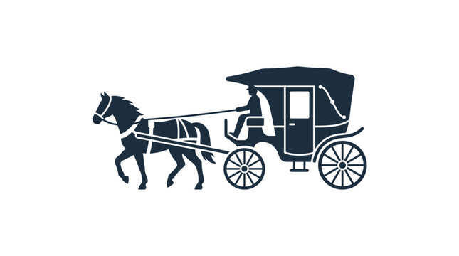 Horse Drawn Carriage Side View Silhouette.