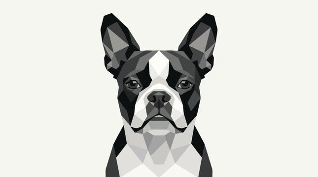Geometric boston terrier head in black and white colors