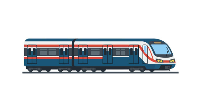 Modern tram on rail tracks.