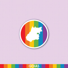 Fototapeta premium Colorful rainbow pride sticker featuring Goiás state map shape. Perfect for LGBTQ+ designs, stationery, prints and digital art projects.