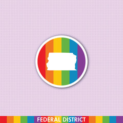 Fototapeta premium Bold pride rainbow sticker featuring Distrito Federal map shape. Great for LGBTQ+ themed prints, cards, merchandise and digital design.