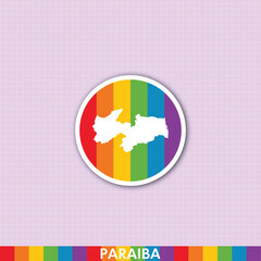 Fototapeta premium Bold pride rainbow sticker featuring Paraíba state map shape. Perfect for LGBTQ+ themed prints, cards, merchandise and digital design.