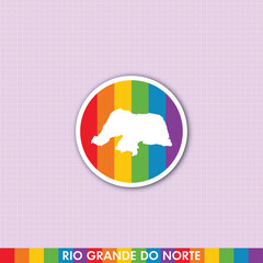 Fototapeta premium Rainbow pride sticker with Rio Grande do Norte state silhouette. Ideal for LGBTQ+ art, creative prints, merchandise and digital projects.