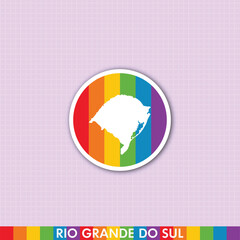 Fototapeta premium Colorful pride rainbow sticker featuring Rio Grande do Sul state map. Perfect for LGBTQ+ designs, prints, stationery and digital art.