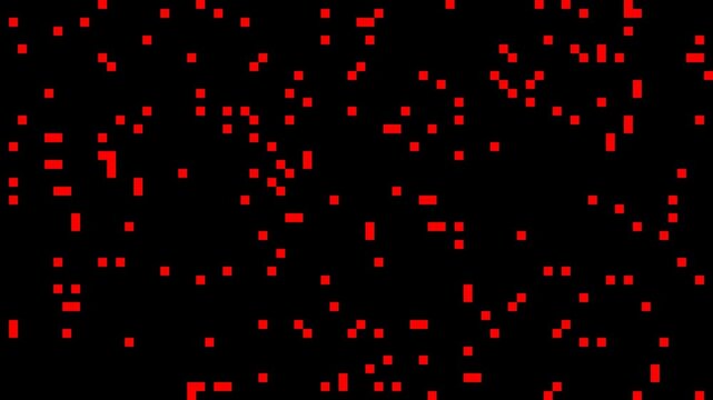 Abstract pattern of red dots and dashes on a black background, representing digital noise or data.
