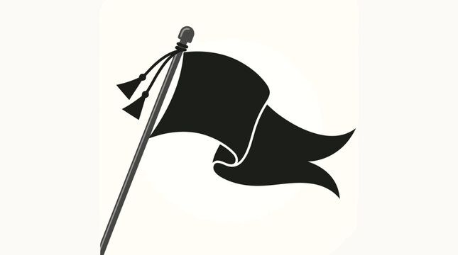 Black flag on a pole waving