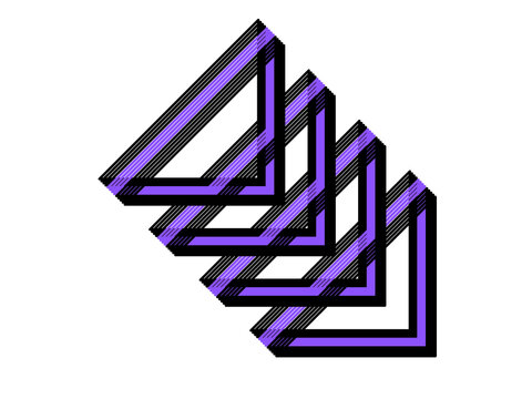 Modern Overlapping 3D Triangle Geometry Design Element in Purple and Black