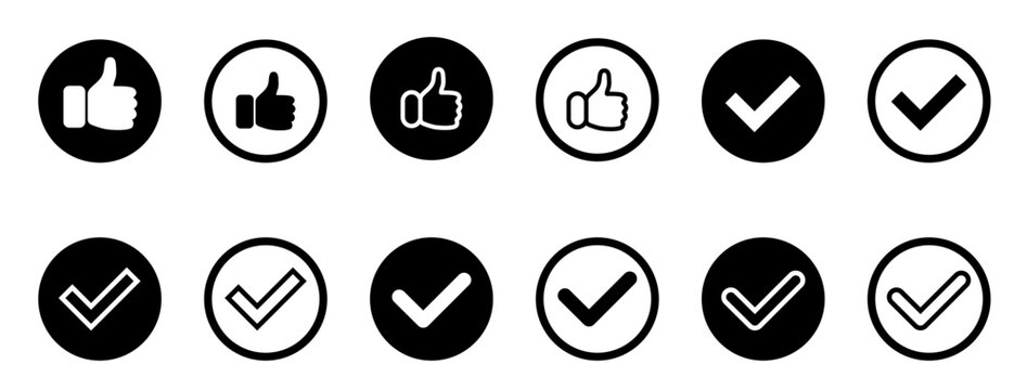 Check mark icons . Approved icon. Thumb up sign. Check mark icon set. Vector illustration
