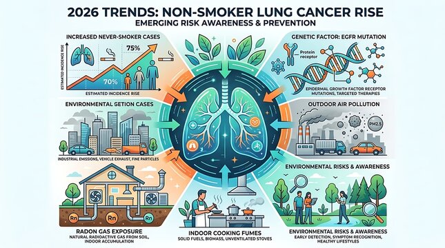 Lung cancer trends and risk factors for non smokers infographic