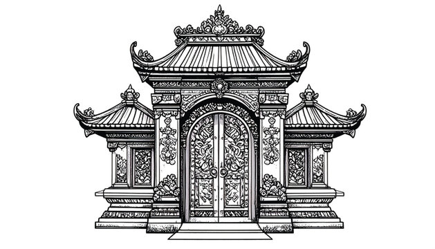Traditional Chinese Temple Gate Architecture.