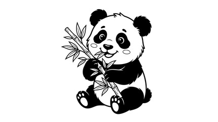 Cute panda bear eating bamboo leaves. © Fakih