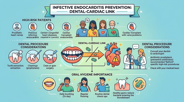 Medical infographic on dental cardiac link and endocarditis prevention