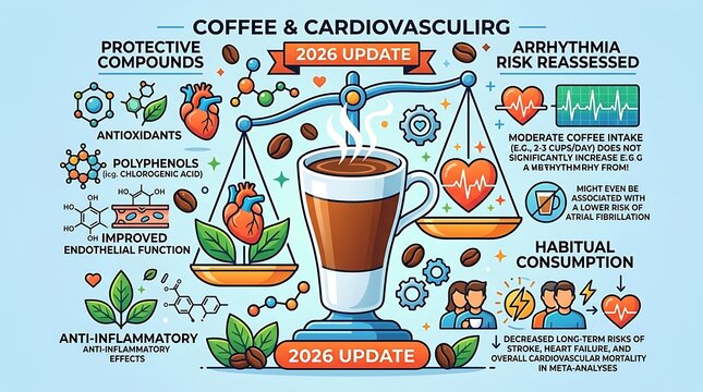 Coffee and cardiovascular health infographic with research data