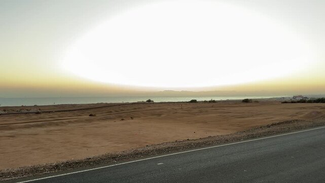 Driving POV Desert Coastal Highway Red Sea Egypt Sunrise