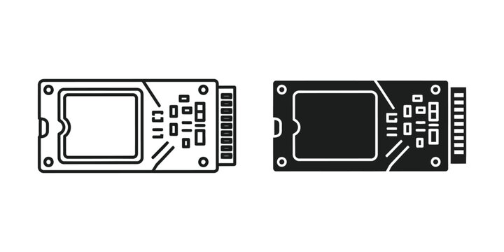 Internal solid state drive ssd storage component set in linear and silhouette style for computer tech hardware
