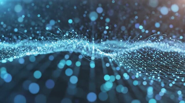 Abstract blue digital data wave with glowing particles